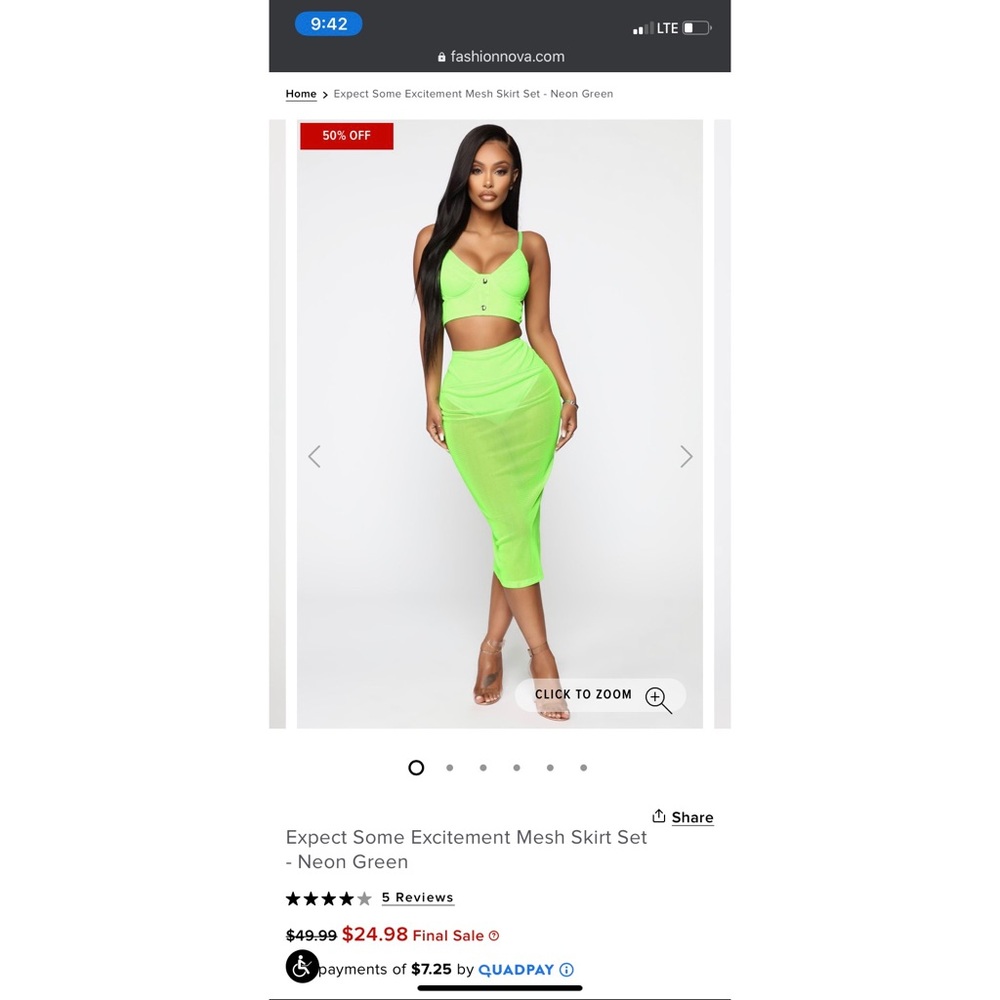 Expect Some Excitement Mesh Skirt Set - Neon Green